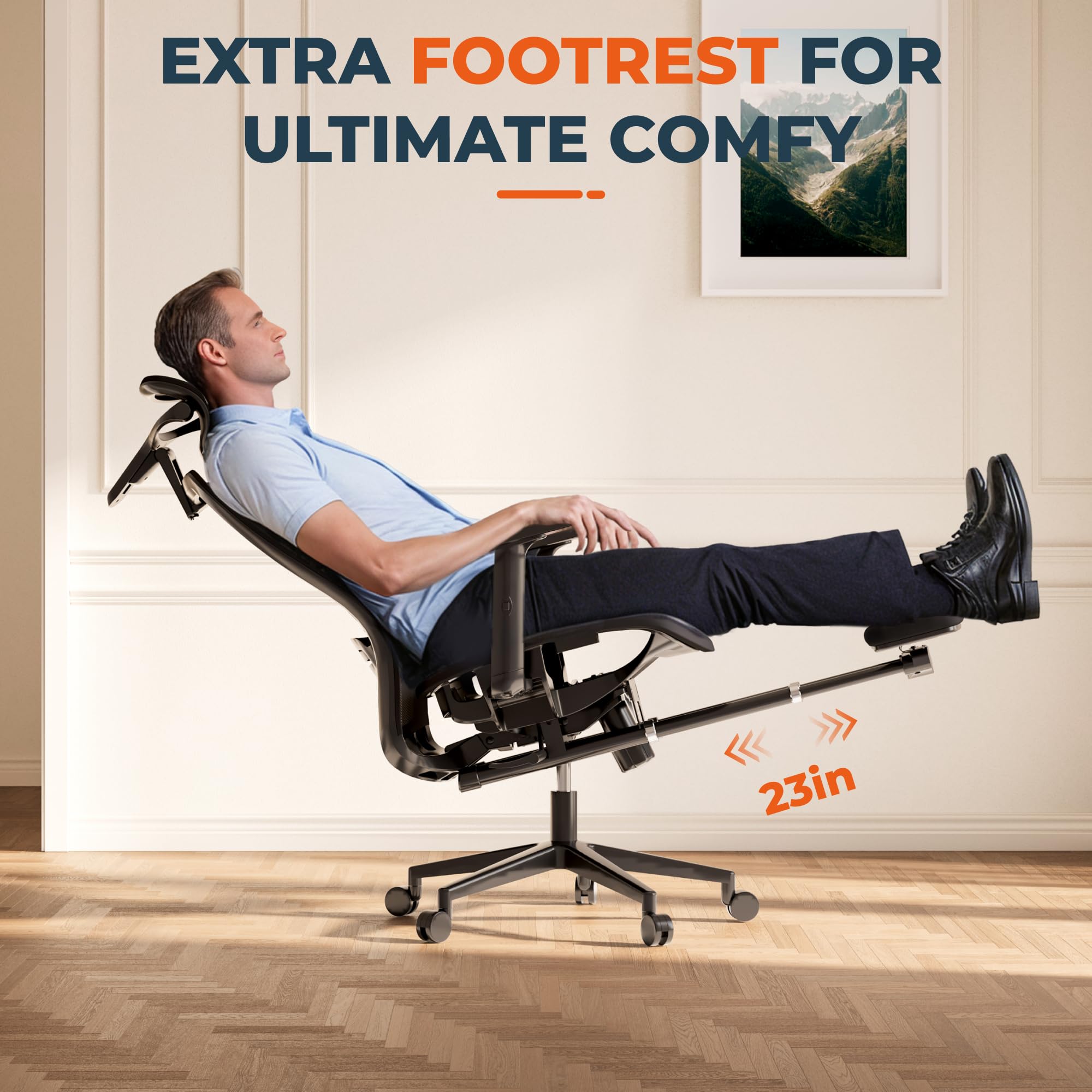ErgoChair Pro Big and Tall Office Chair for Heavy People, Swivel Computer Chair Desk Chairs, with Lumbar Support/23in Retractable Footrest/4D Headrest/500lbs Heavy Duty, Mesh Seat, Black
