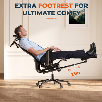 ErgoChair Pro Big and Tall Office Chair for Heavy People, Swivel Computer Chair Desk Chairs, with Lumbar Support/23in Retractable Footrest/4D Headrest/500lbs Heavy Duty, Mesh Seat, Black