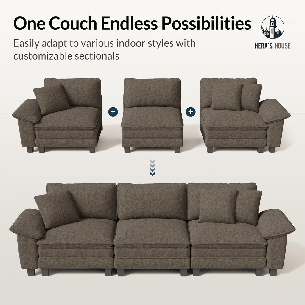 158" Modular Sectional Sofa, Oversized Couches for Living Room, Comfy Cloud Couch 4-Seater Deep Seat Sofa with Throw Pillow, Chenille Ash