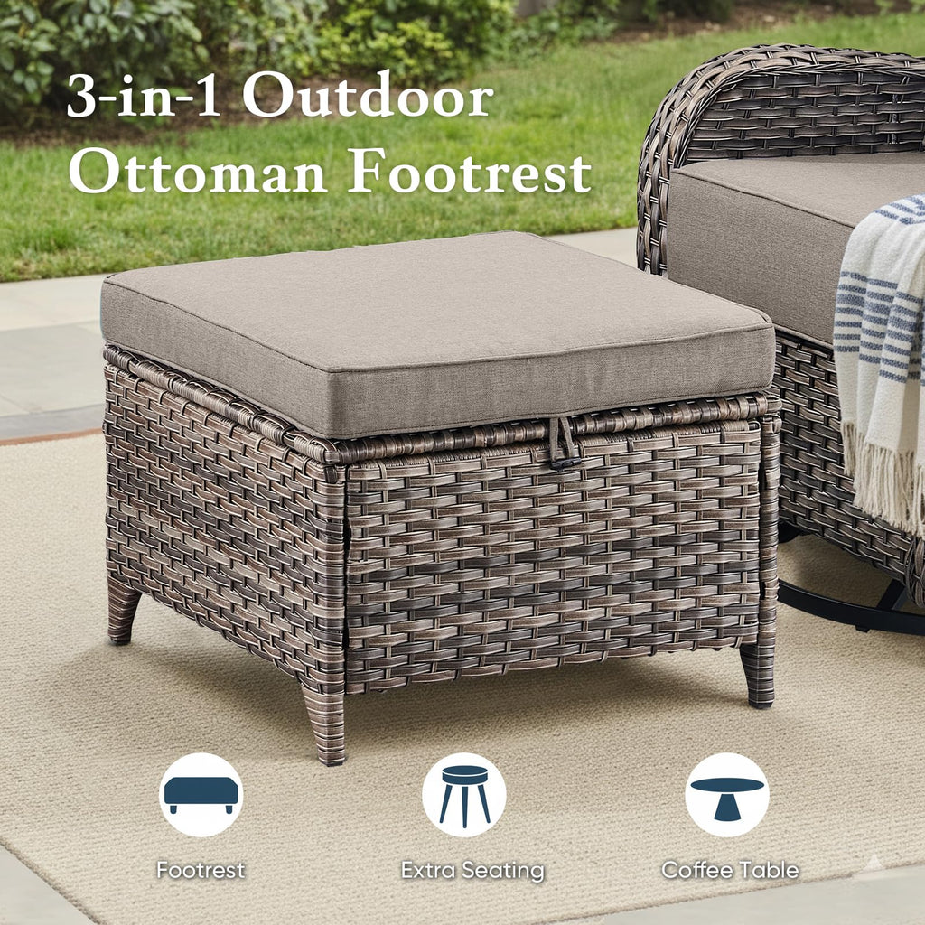 Luxury 6" Thick Cushioned 6 Pieces Patio Furniture Set with Outdoor Couch, Wicker Outdoor Conversation Set with High Back Swivel Rocker Chairs for Deck Porch Yard and Poolside - Grey+Grey