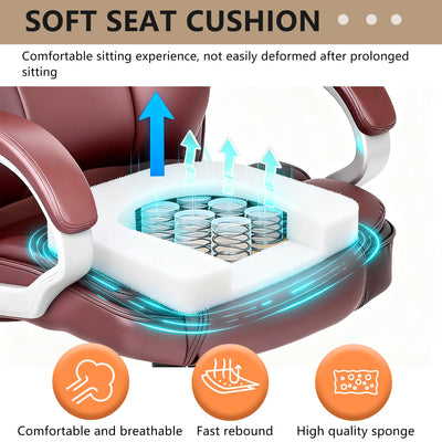 Office Chair Computer High Back Adjustable Ergonomic Desk Chair Executive PU Leather Swivel Task Chair with Armrests Lumbar Support (Dark Brown)