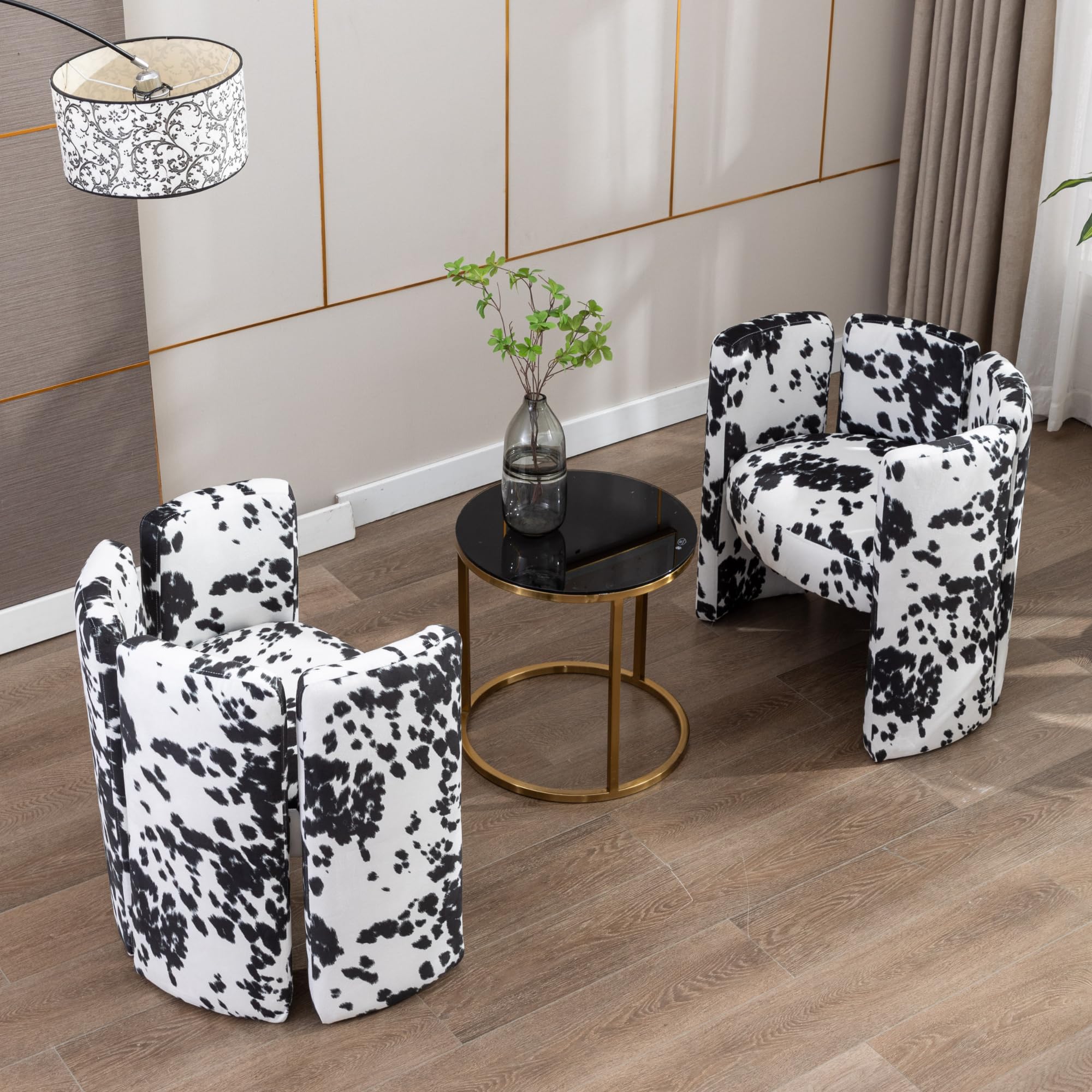 Velvet Accent Chairs Set of 2 Unique Barrel Upholstered Chair with Circular Backrest Modern Design Cute Side Decorative Chairs for Living Room/Lounge/Bedroom/Reading Room,Cow