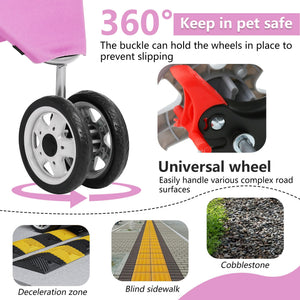 3-Wheel Pet Stroller Foldable Dog Cat Jogger Stroller Durable Travel Folding Carrier with Storage Basket Cup Holder,Peach Pink