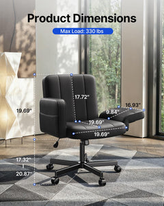 Criss Cross Chair with 6-Point Adjustable Armrests, Pet-Friendly Criss Cross Office Chair, Comfortable Cross Leg Chair with Wide Seat, Durable PU Leather, Side Storage Pocket, Easy Assembly