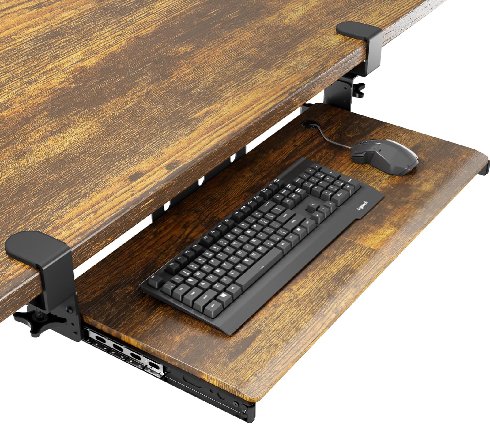 Keyboard Tray Under Desk Pull Out with Extra Sturdy C Clamp Mount System, 27.3 (32.5 inch Including Clamps) x 11 Inch Slide-Out Platform