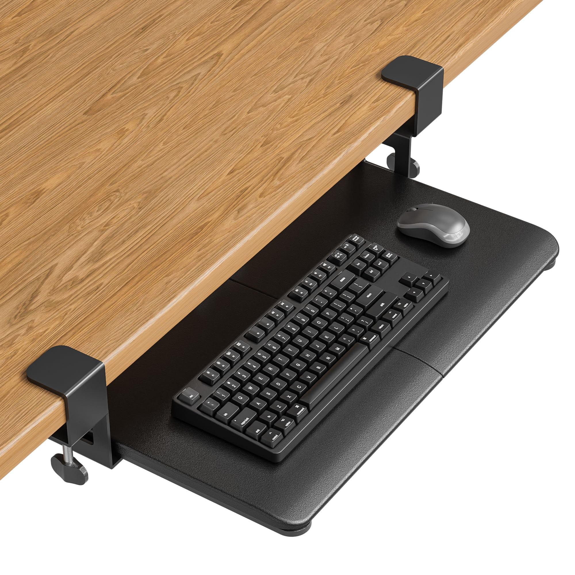 KMT01-PJ Under Desk Keyboard Tray, Pull-Out Keyboard & Mouse Platform with C-Clamp, 20 x 11.8 in Space-Saving Ergonomic Slide-Out Drawer, Black