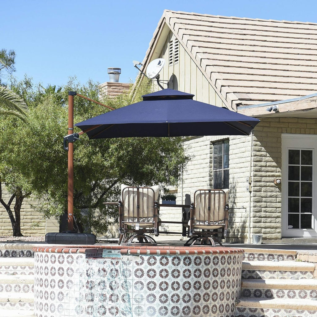 9ft Patio Umbrella Outdoor Square Umbrellas Large Cantilever Umbrella Windproof Offset Umbrellas Heavy Duty Sun Umbrella for Garden Deck Pool Patio, Navy Blue