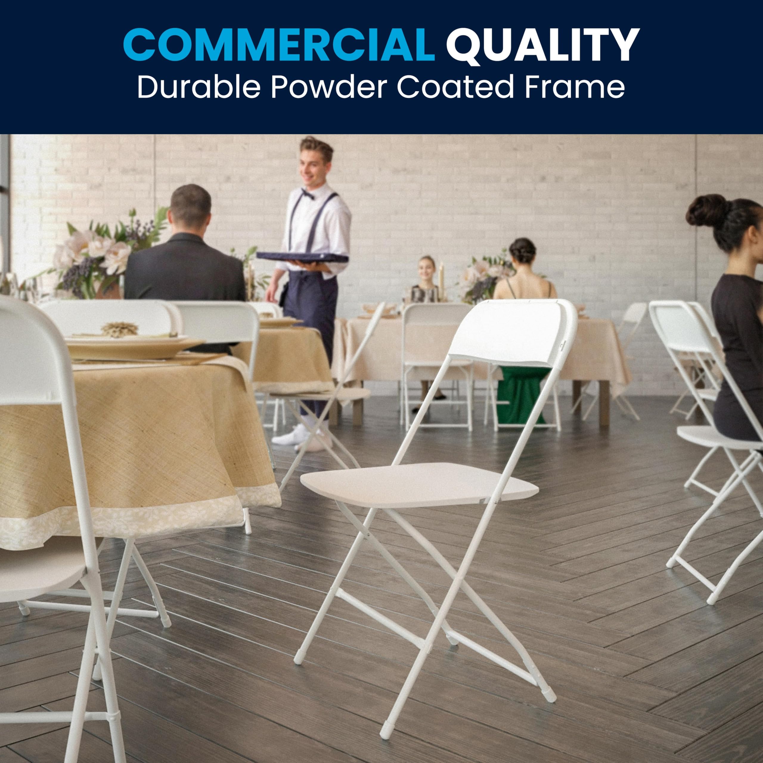 4 Pack, Hercules Series Plastic Folding Chair - White -  650LB Weight Capacity Comfortable Event Chair-Lightweight Folding Chair