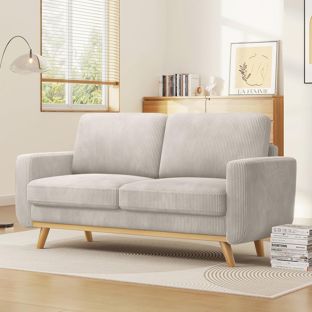 68" Loveseat Sofa Light Grey, Comfy Corduroy Couch with Spring Cushion and Solid Wood, Modern Deep Seat for Bedroom, Living Room, Office