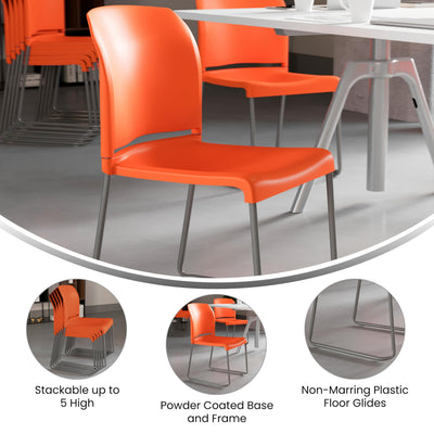 Set of 5, Orange, Hercules Series Contoured Stacking Chairs for Waiting Rooms and Offices, Ergonomic Lobby Chairs with Curved Back