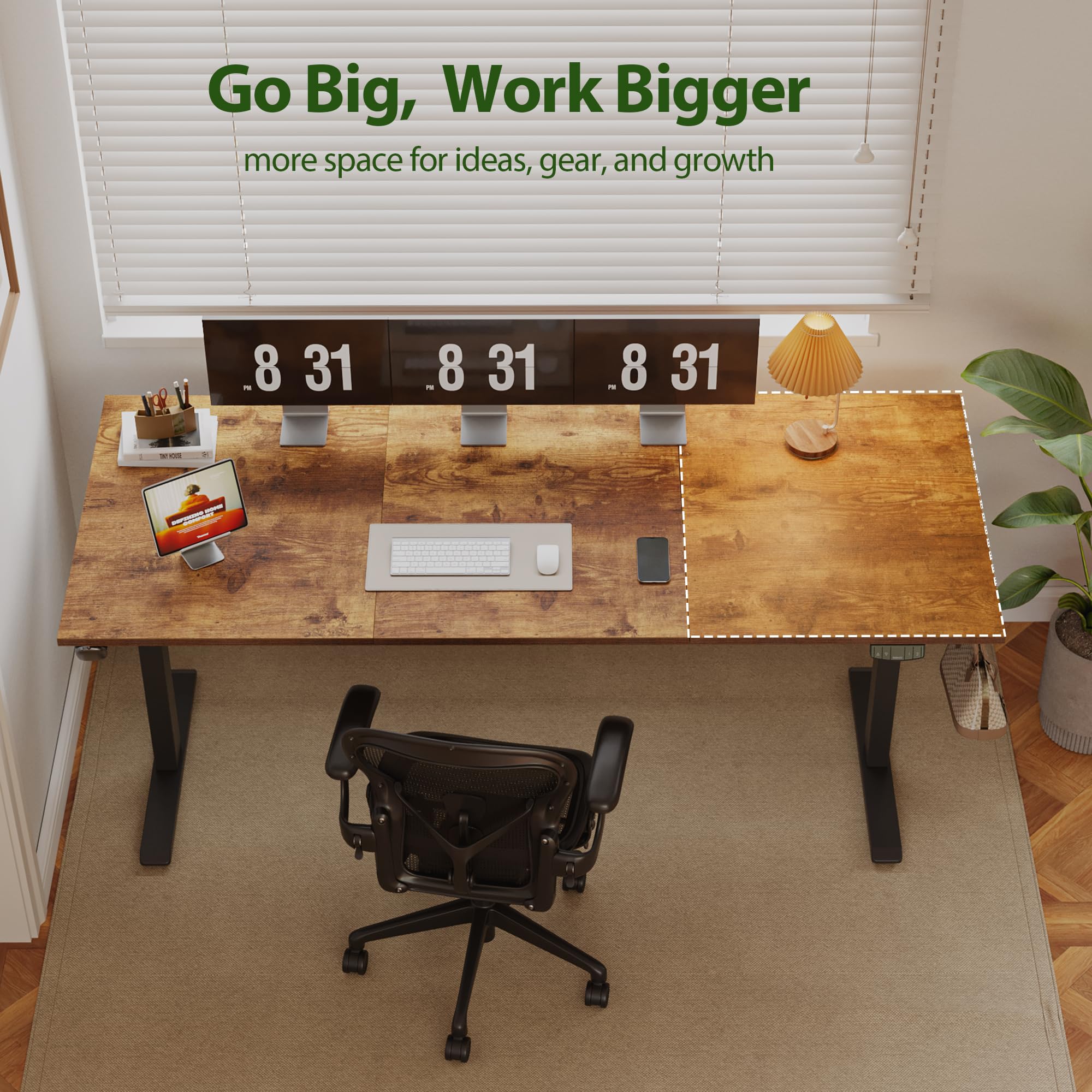 Electric Standing Desk, 71 x 31.5 Inches Height Adjustable Desk, Sit Stand up for Work Office Home, Ergonomic Rising Computer Table with Memory Preset, Rustic Brown
