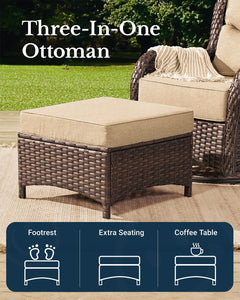 Luxury Patio Furniture Set with 6-inch Thick Cushion, Outdoor Couch and High Back Swivel Rocker Patio Chairs, 6PCS Wicker Conversation Set for Deck Yard and Poolside, Beige (V2)