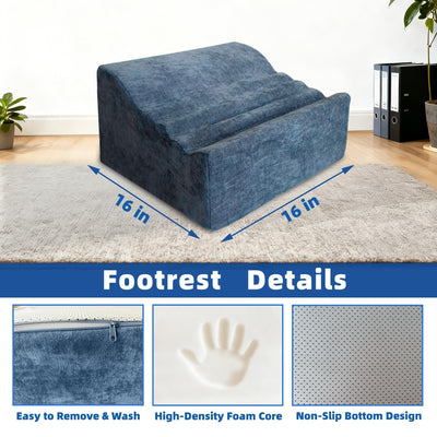 Under Desk Footrest, Multi-Functional Footrest with Portable Handle & Removable Washable Cover - Ergonomic Foot Stool Elevating and Supporting Feet and Legs for Chair and Sofa (Blue)