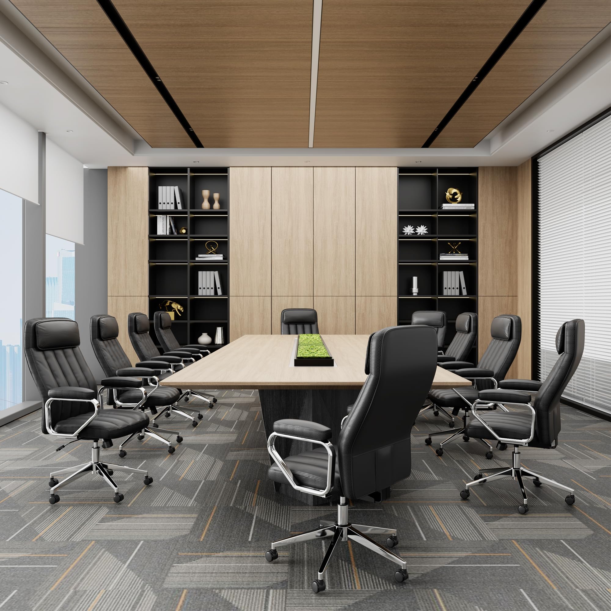 Executive Office Chair, Modern Leather Chair with Headrest & Lumbar Support, High Back Ergonomic Chair with Padded Armrests & Seat, Height Adjustable Swivel Rolling Chair for Home Office.