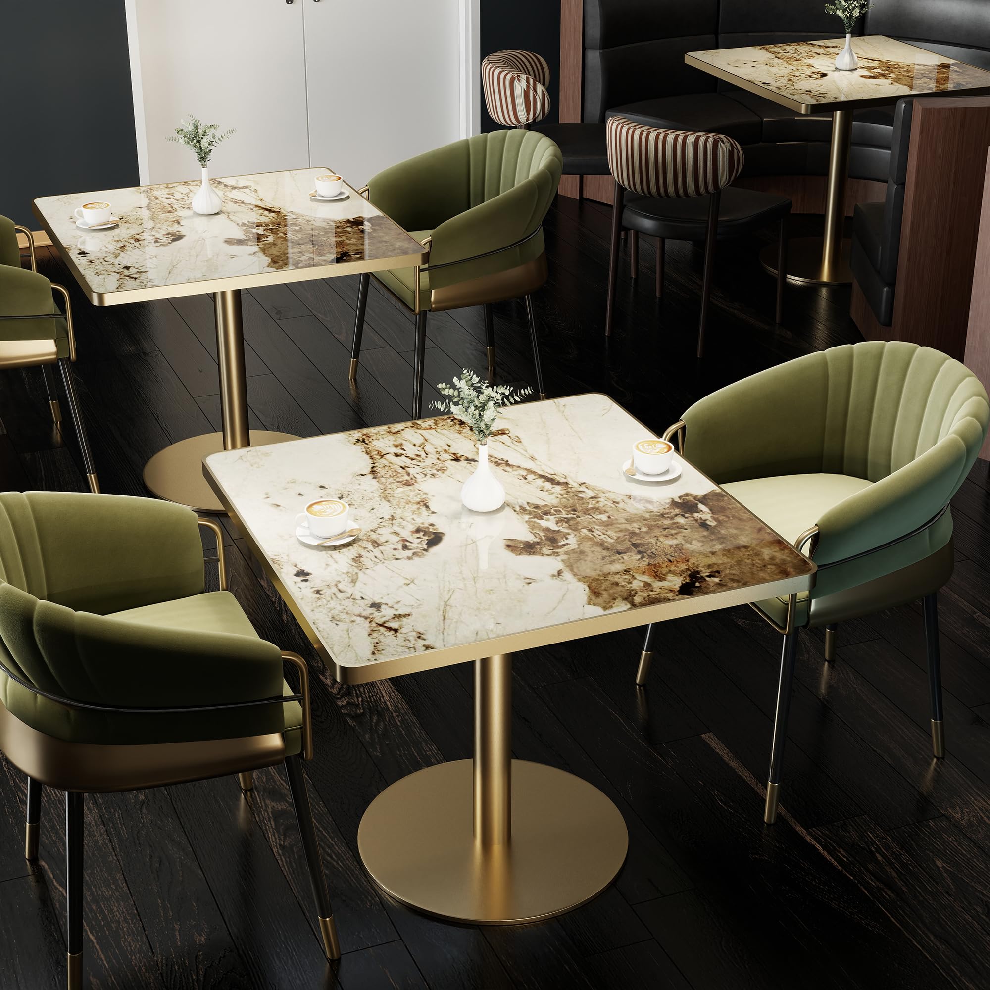 31.5" Tulip Table,Square Kitchen Dining Table for 2-4 with Thick Sintered Stone Top,Titanium Golden Pedestal Base,Heat-Resistant,Bistro Table for Dining Room,Café,Small Space（Cloud Amber）