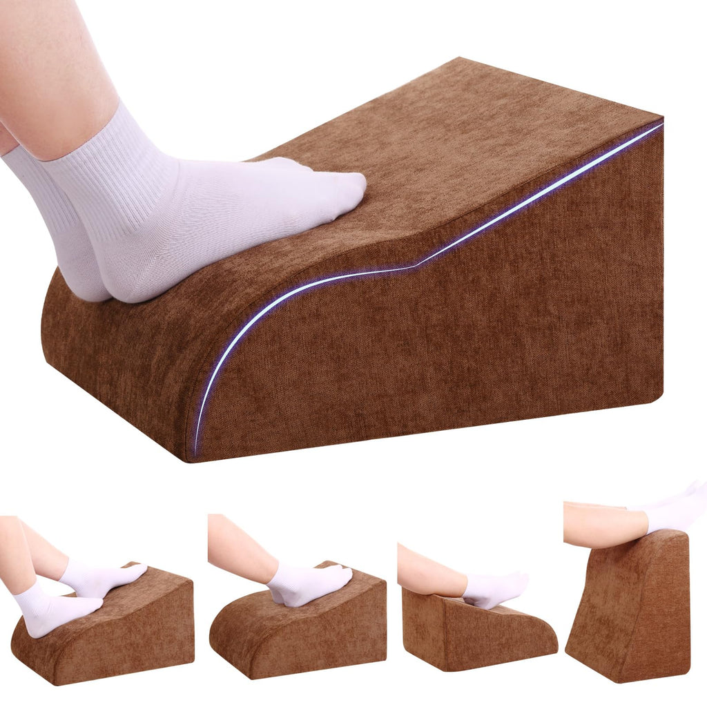 Foot Rest for Under Desk at Work, Ergonomic Under Desk Footrest with Washable Cover for Office, Home & Gaming Leg Elevation Pillow Brown