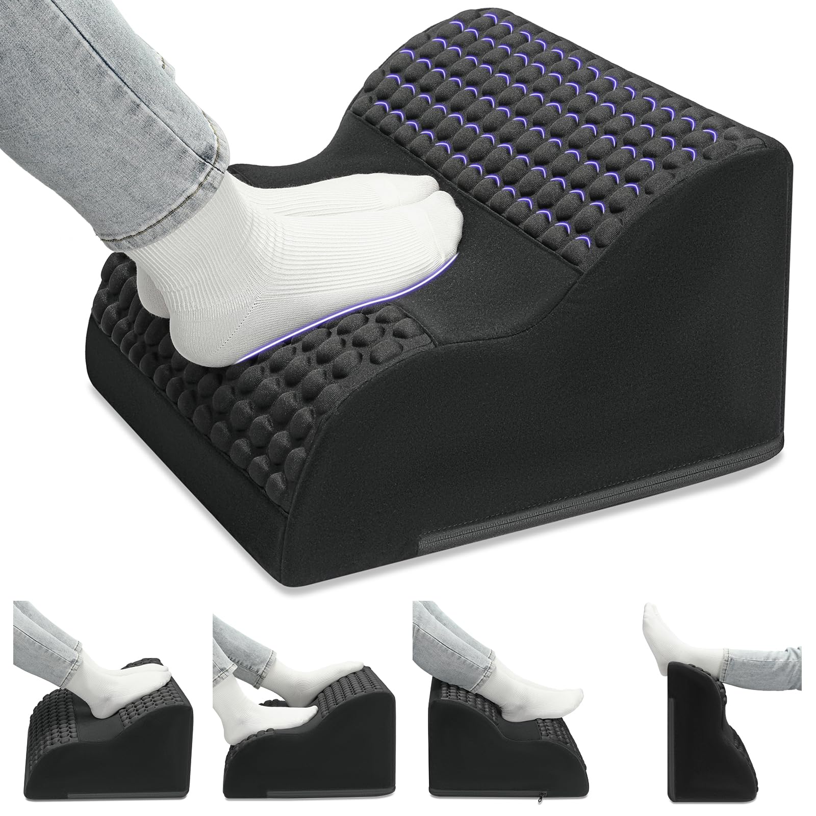 Foot Rest for Under Desk at Work, 3-Tier Foot Stool with Thick High-Density Foam and Massage Dots, Ergonomic Footrest with Washable Cover for Home and Office, Back, Legs & Hip Pain Relief (Black)