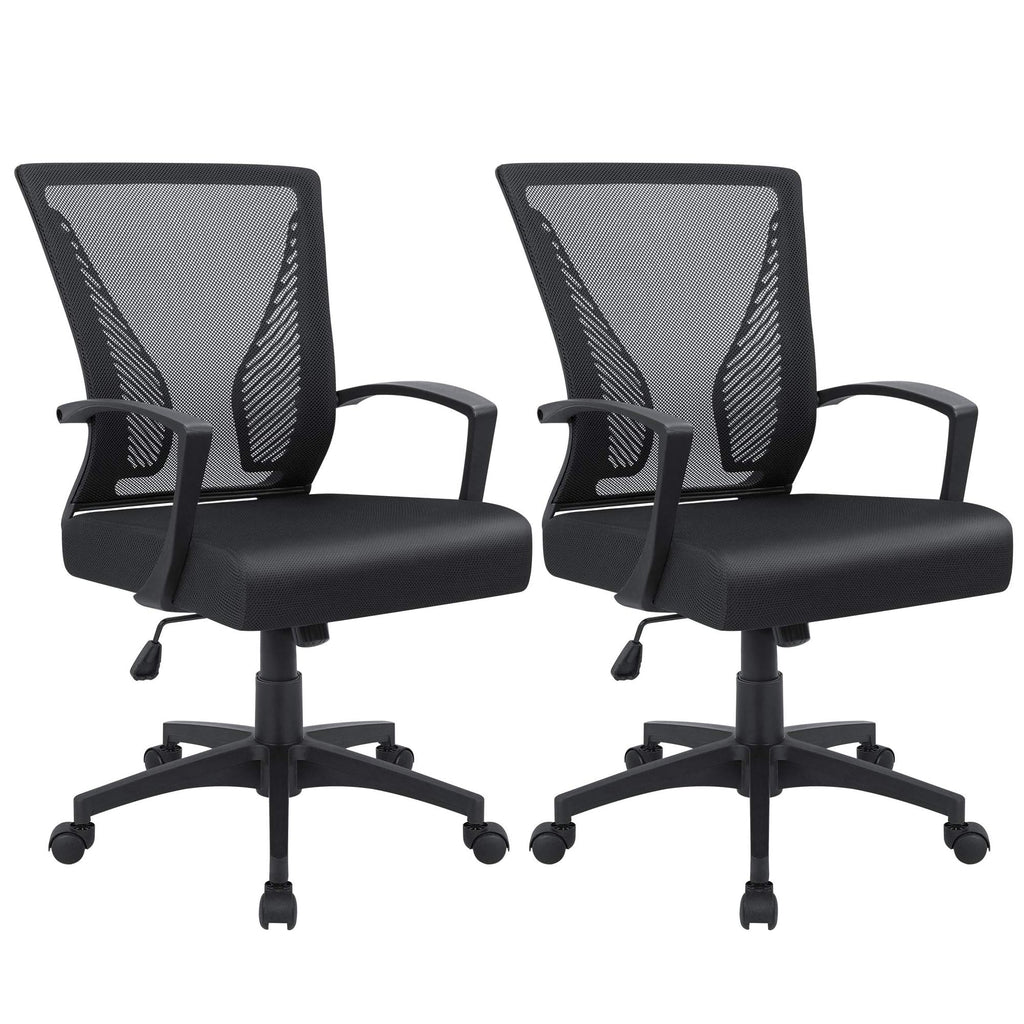 Office Chair Ergonomic Computer Desk Mesh Chair Mid Back Swivel Lumbar Support with Armrest (2, Black)