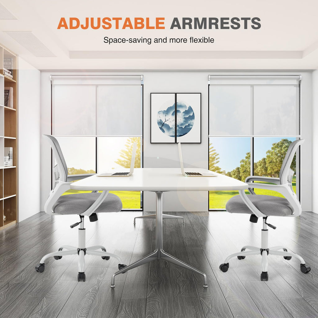Home Office Managerial Executive Chair, Ergonomic Mesh Adjustable Swivel Mid-Back Computer Desk Chair with Comfortable Lumbar Support, Comfy Arms for Bedroom,Study