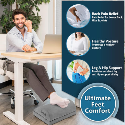 Foot Rest for Under Desk at Work – Adjustable Desk FootRest for Office Chair, Gaming Accessories – Ergonomic Teardrop Design for Back, Hip & Leg Pain Relief – 100% Memory Foam (Gray)