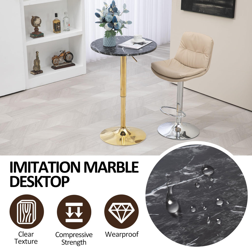 24" Round Cocktail Bar Table with Metal Base, Tall Bistro Pub Table, Adjustable 27.9"-35.4" Counter Bar Height for Kitchen, Dining Room, Living Room, Easy Assembly, Black&Gold