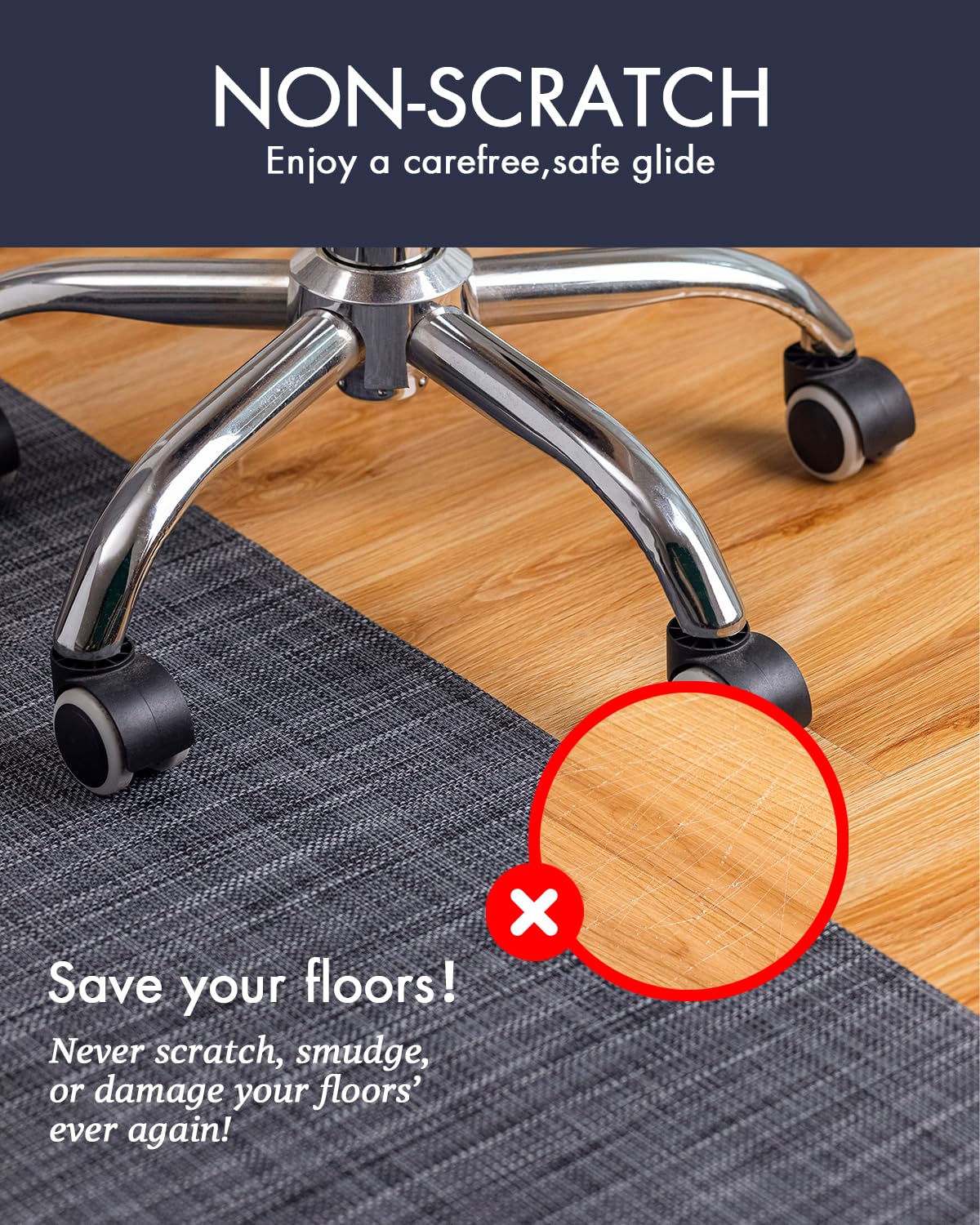 Office Chair Mat for Hardwood Floor Under Desk Computer Rolling Chair Mat for Wood/Tile Floor Non-Slip Heavy Duty Desk Rug PVC Plastic Hard Floor Protector 36" x 48" (Cool Grey)