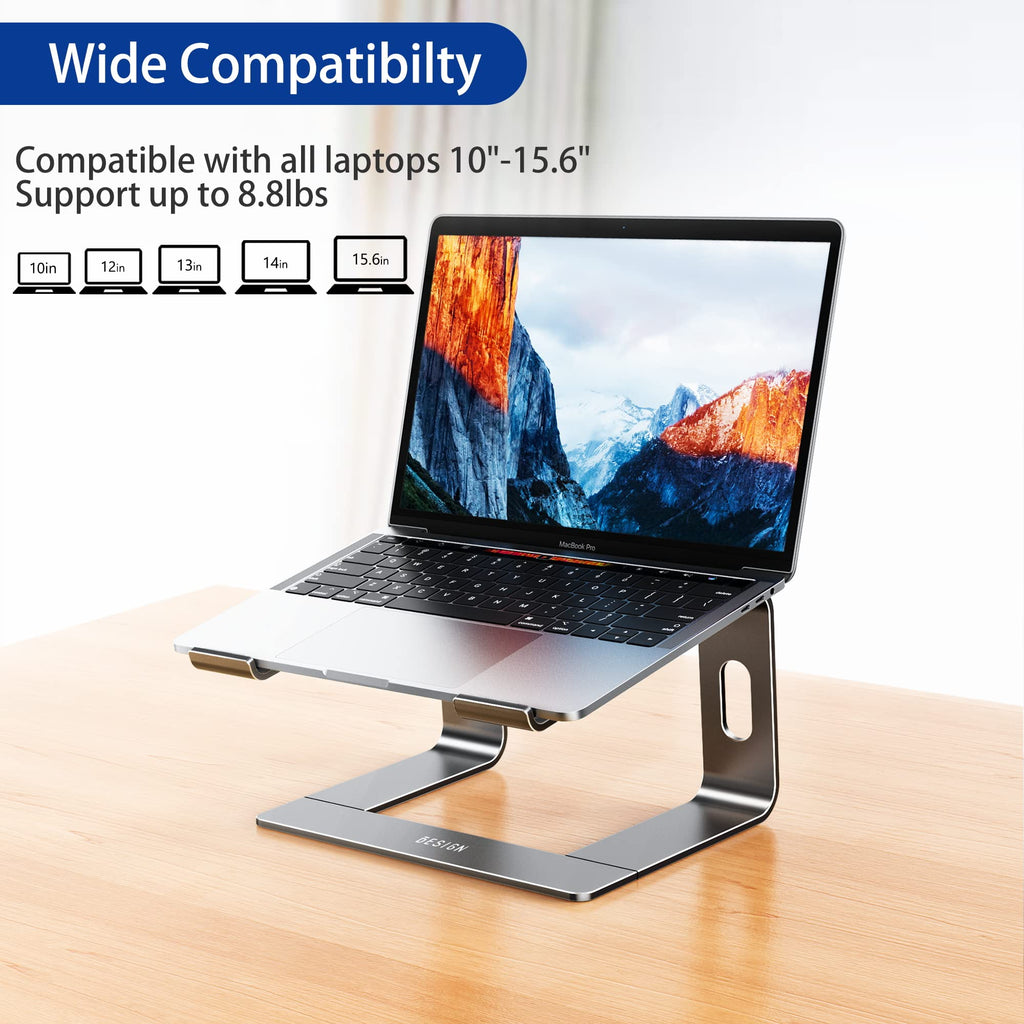 Aluminum Laptop Stand, Ergonomic Detachable Computer Stand, Notebook Holder, Laptop Mount Compatible with Air, Pro, Dell, HP, Lenovo More 10-15.6" Laptops, Gray