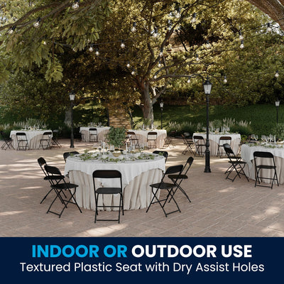 Set of 4, Black Hercules Series Plastic Folding Chairs for Parties and Weddings, Stackable Commercial Event Seats with 650-lb. Static Weight Capacity,