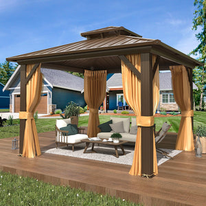 10' x 10' Hardtop Gazebo, Aluminum Frame Gazebos with Galvanized Steel Double Roof, Permanent Outdoor Metal Pavilion with Curtain and Netting for Patio, Lawn, Deck
