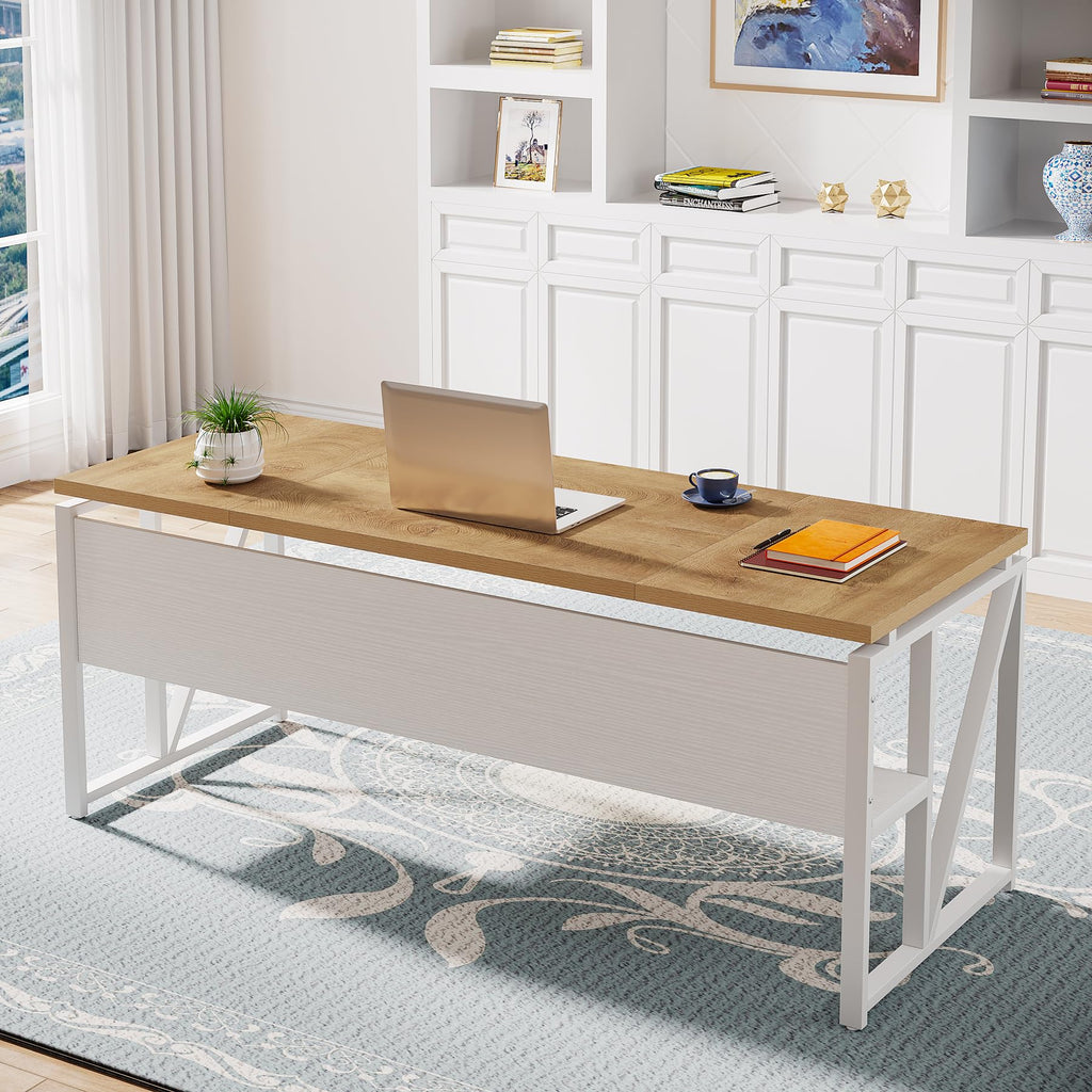 L Shaped Desk with Drawer Cabinet, 63" Executive Computer Desk and lateral File Cabinet, 2 Piece Home Office Furniture with Drawers for Hanging, Doors with Locks (Light Walnut, 63 inches)