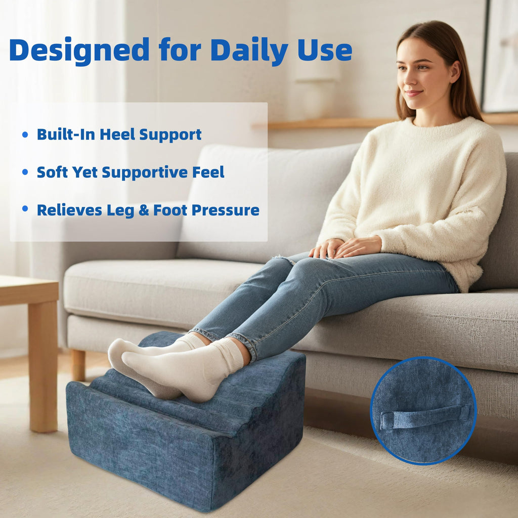 Under Desk Footrest, Multi-Functional Footrest with Portable Handle & Removable Washable Cover - Ergonomic Foot Stool Elevating and Supporting Feet and Legs for Chair and Sofa (Blue)