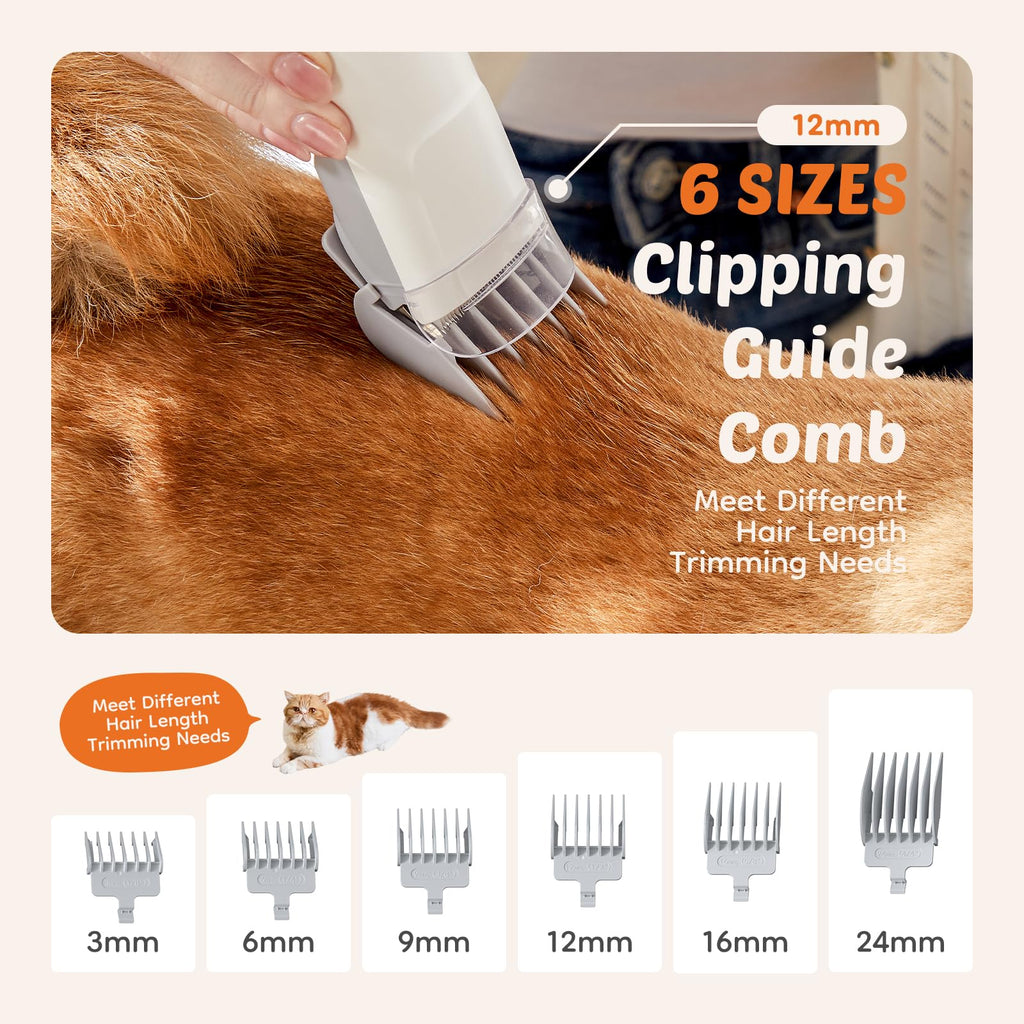 2.5L Cup Professional Pet Grooming Vacuum Kit, 3 Suction Modes and 5 Groomer Tools with Cordless Low Noise Dog Clippers for Cats,
