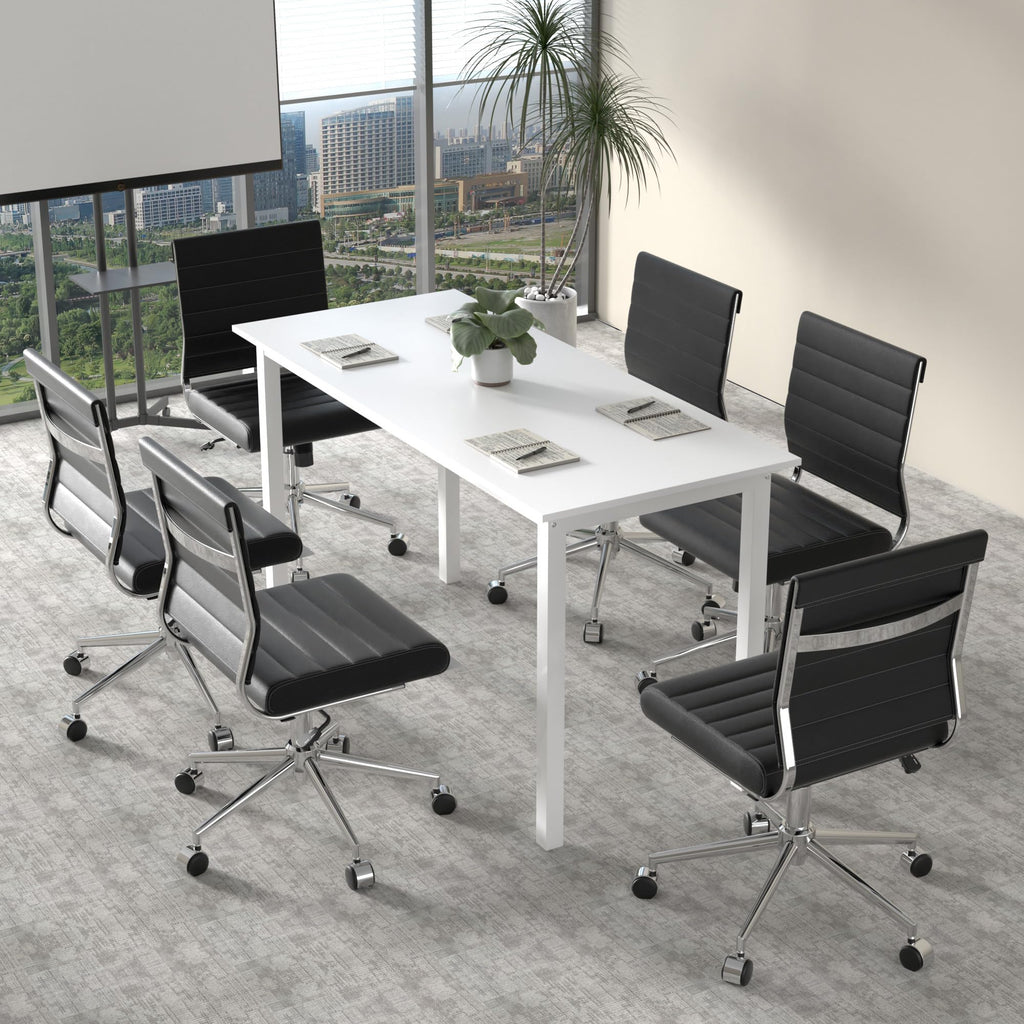 Armless Office Desk Chair, Mid Back Ergonomic Swivel Conference Room Chair, Adjustable Height PU Leather Home Desk Chair, Modern Small Rolling Computer Task Chair, Black
