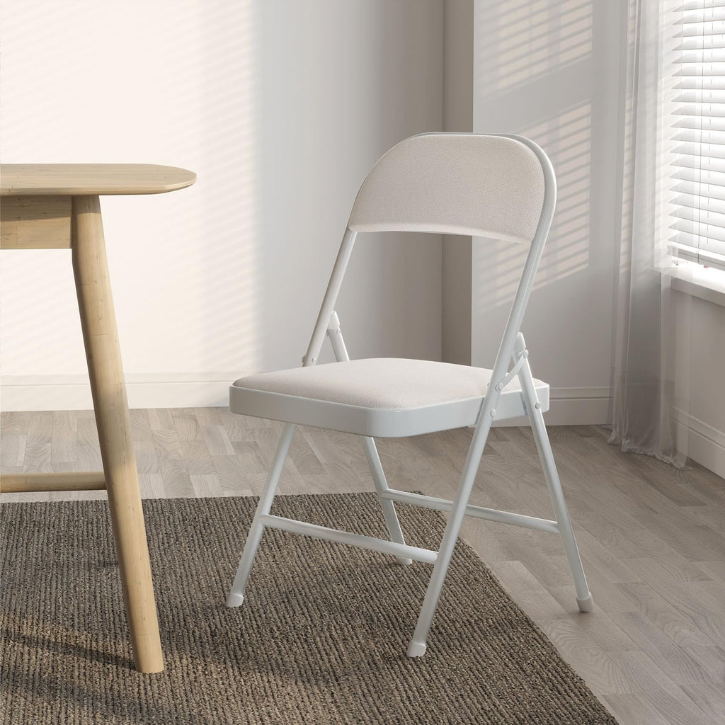 4 Pack Folding Chairs with Padded Vinyl Cushion Chairs with Comfortable Cushion and Durable Steel Frame for Home and Office, for Indoor and Outdoor Events (White, Vinyl)