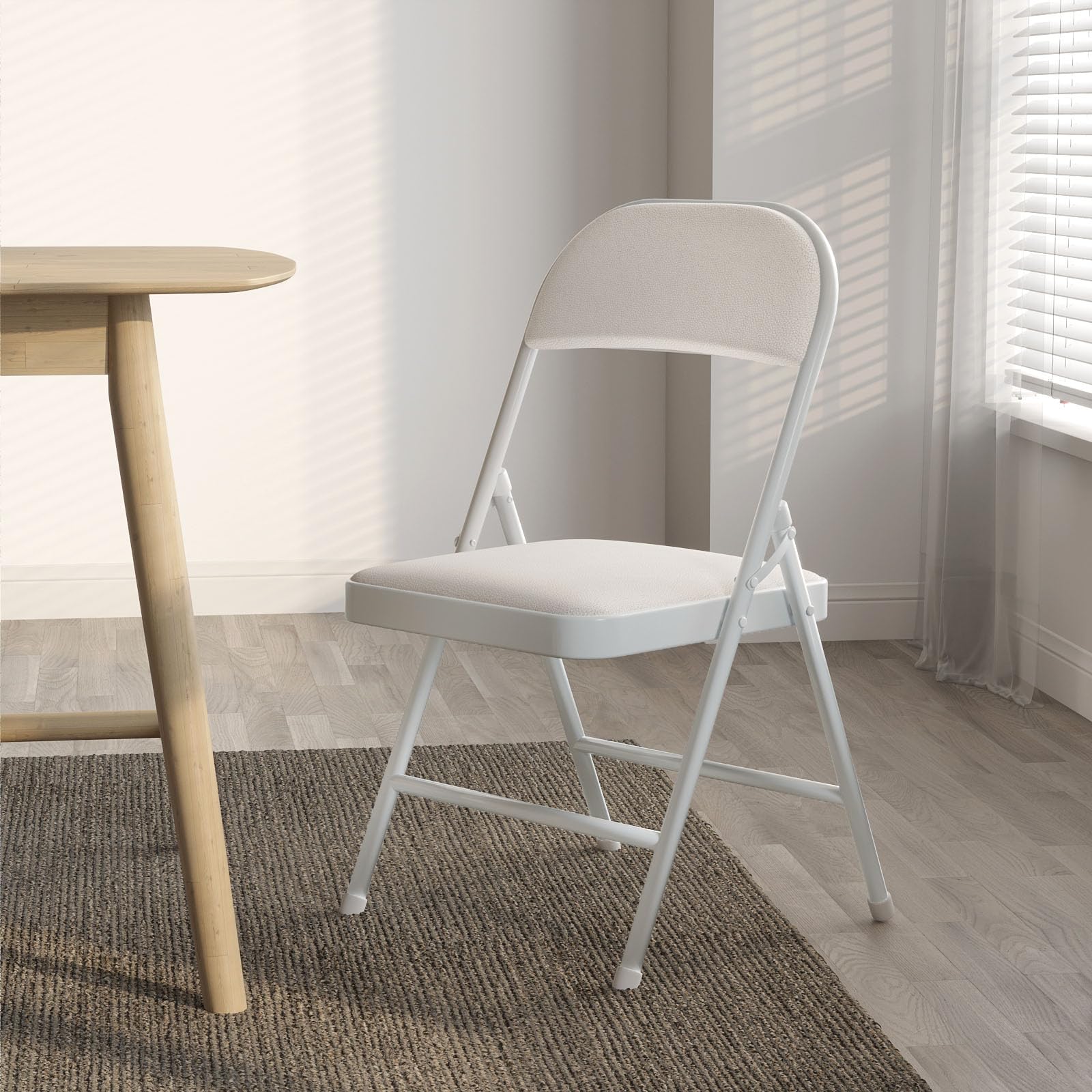 4 Pack Folding Chairs with Padded Vinyl Cushion Chairs with Comfortable Cushion and Durable Steel Frame for Home and Office, for Indoor and Outdoor Events (White, Vinyl)