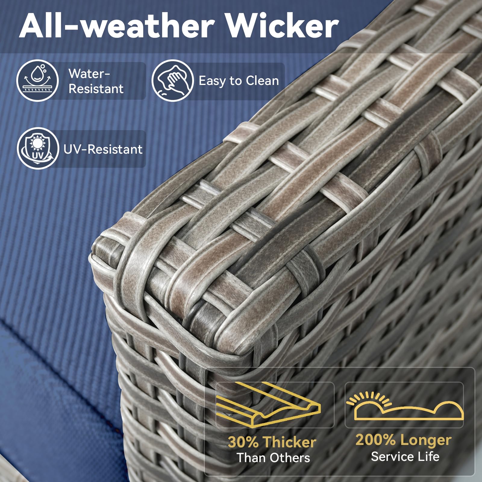 5 Pieces Outdoor Furniture-High Back Outdoor Wicker Couch Patio Chairs Set of 2 with Comfy Cushions Ottomans Patio Furniture Set for Backyard Porch Garden Deck Grey/Blue