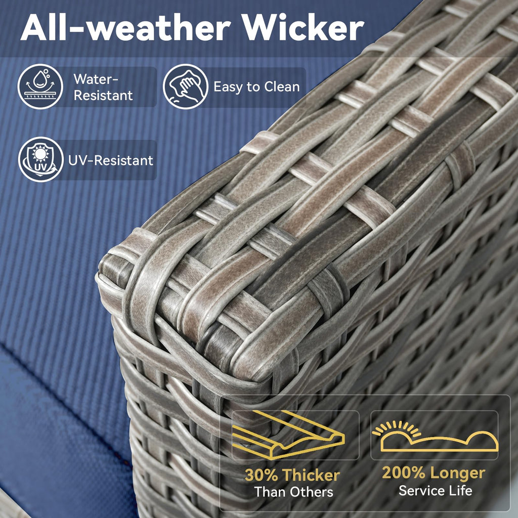 Wicker Patio Furniture Set-9 Pieces All-Weather Wicker Outdoor Furniture with Swivel Patio Chairs Outdoor Patio Conversation Sets for Garden Porch Deck Grey/Blue