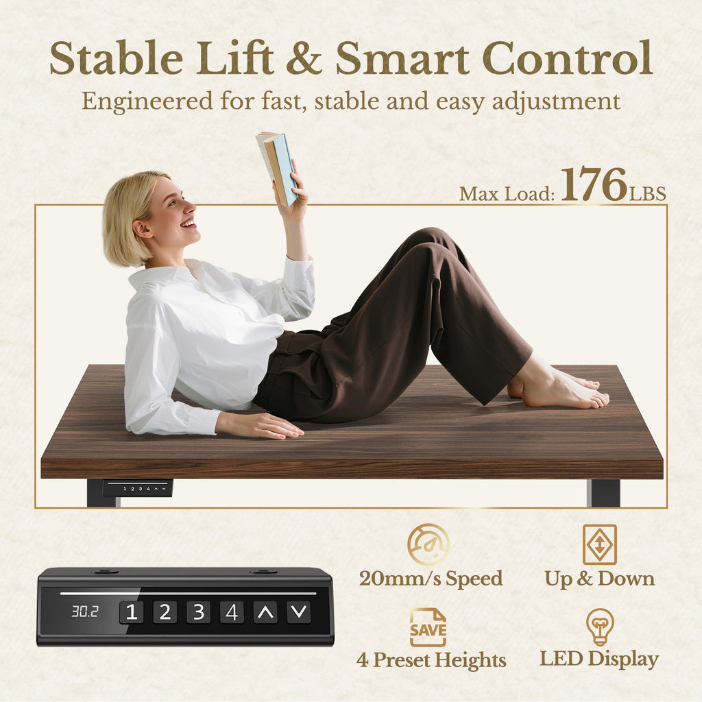 Electric Standing Desk, 48 Inch Adjustable Height Sit Stand Up Desk with 1.18" Thickness Whole-Piece Desktop, Computer Office Desk for Home Office, Black Walnut