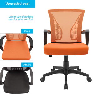 Office Chair Ergonomic Computer Desk Mesh Chair Mid Back Swivel Lumbar Support with Armrest (1, Orange)