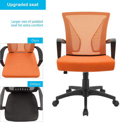 Office Chair Ergonomic Computer Desk Mesh Chair Mid Back Swivel Lumbar Support with Armrest (1, Orange)