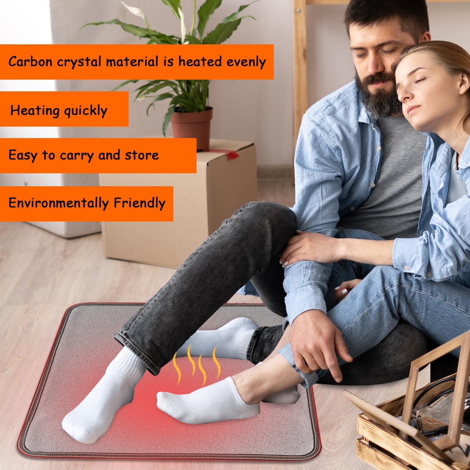 PVC 110V Heated Floor Mat Heater for Foot Warmer Under Desk 22 x 20 Inch Electric Heating Pad Energy Saving Carpet Pad Indoor Floor Heated Rug for Home Office Bathroom House Gray
