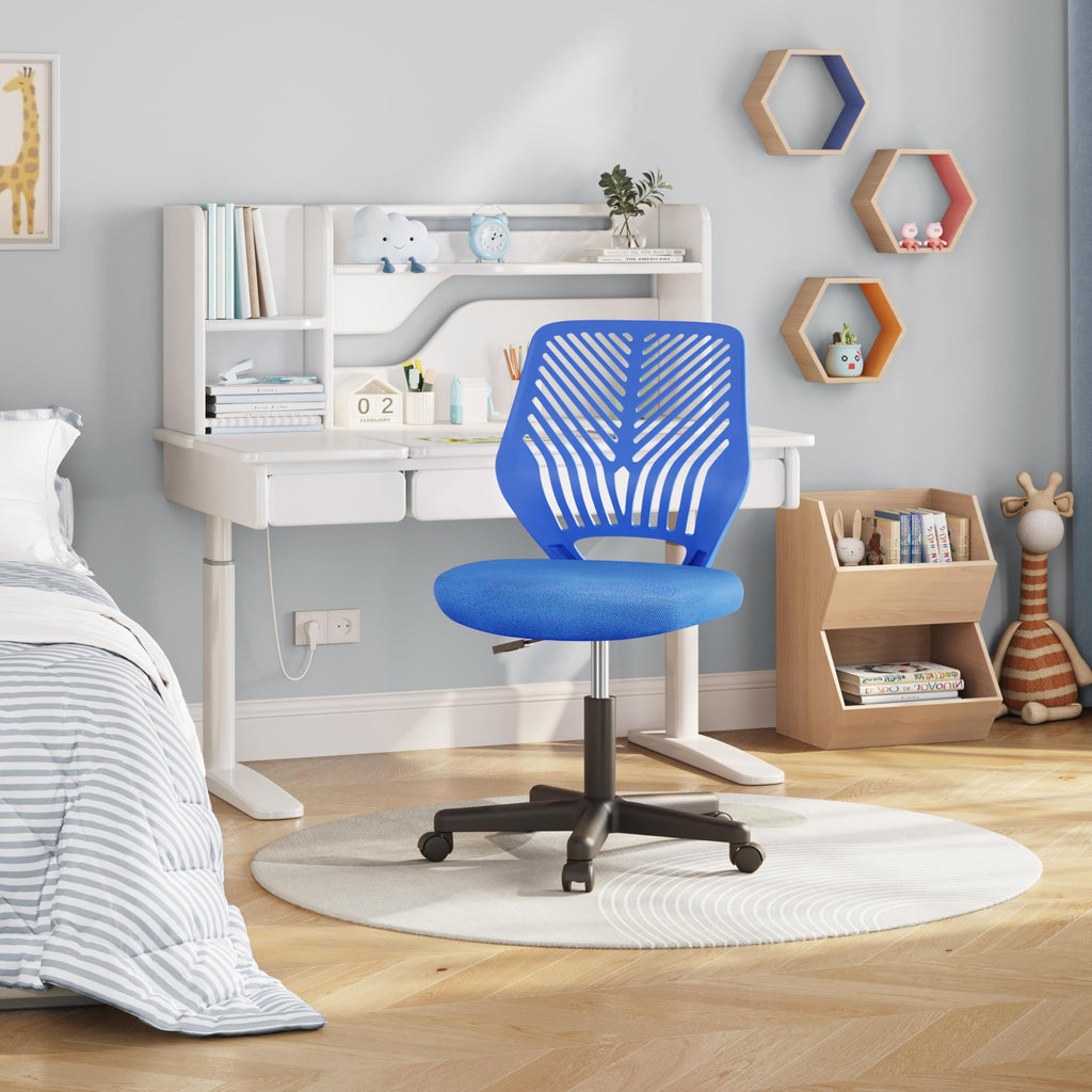 Students Desk Chair Low-Back Armless Study Chair Cute with Lumbar Support Adjustable Height for Youth, Blue