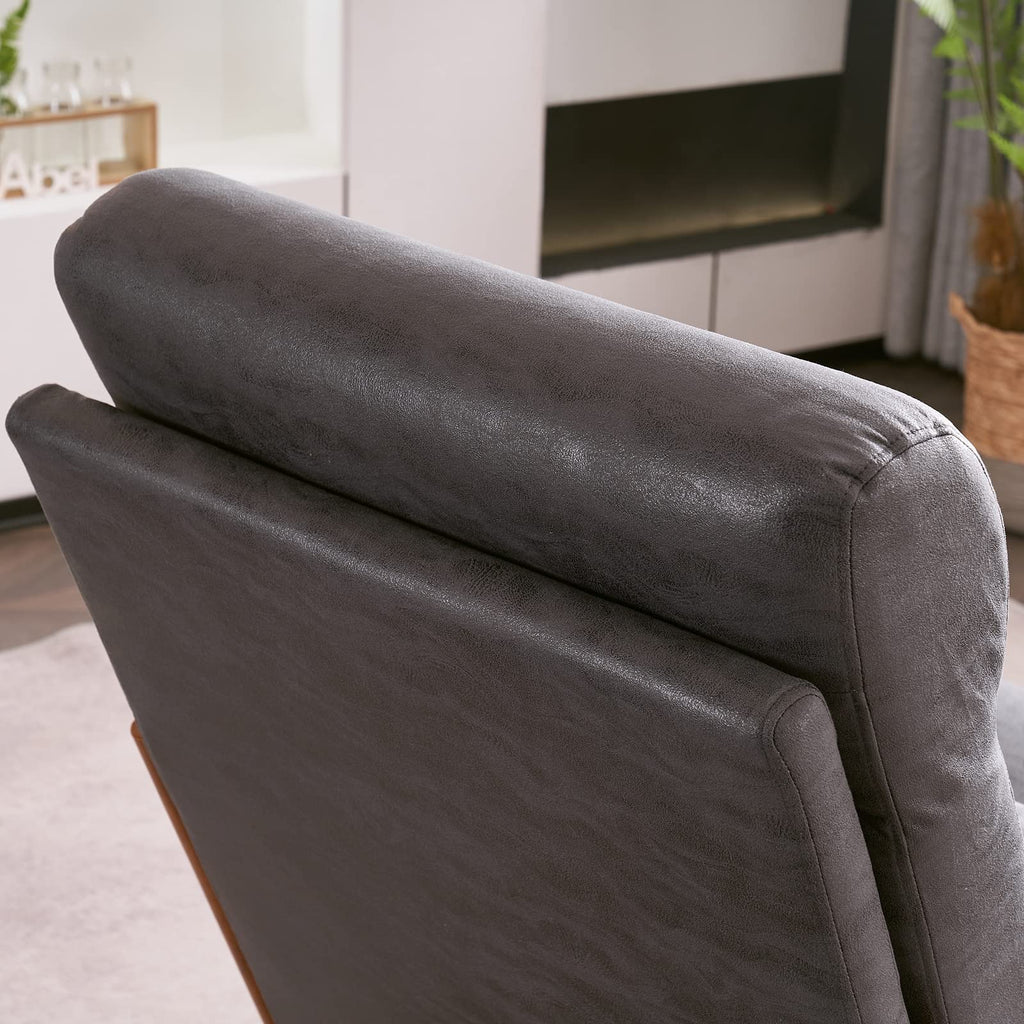 High Back Microfiber Dark Grey Mid Century Modern Accent Chair, Soild Wood Padding Lounge Armchairs Side Sitting Chairs for Living Room, Bedroom, Guest Room