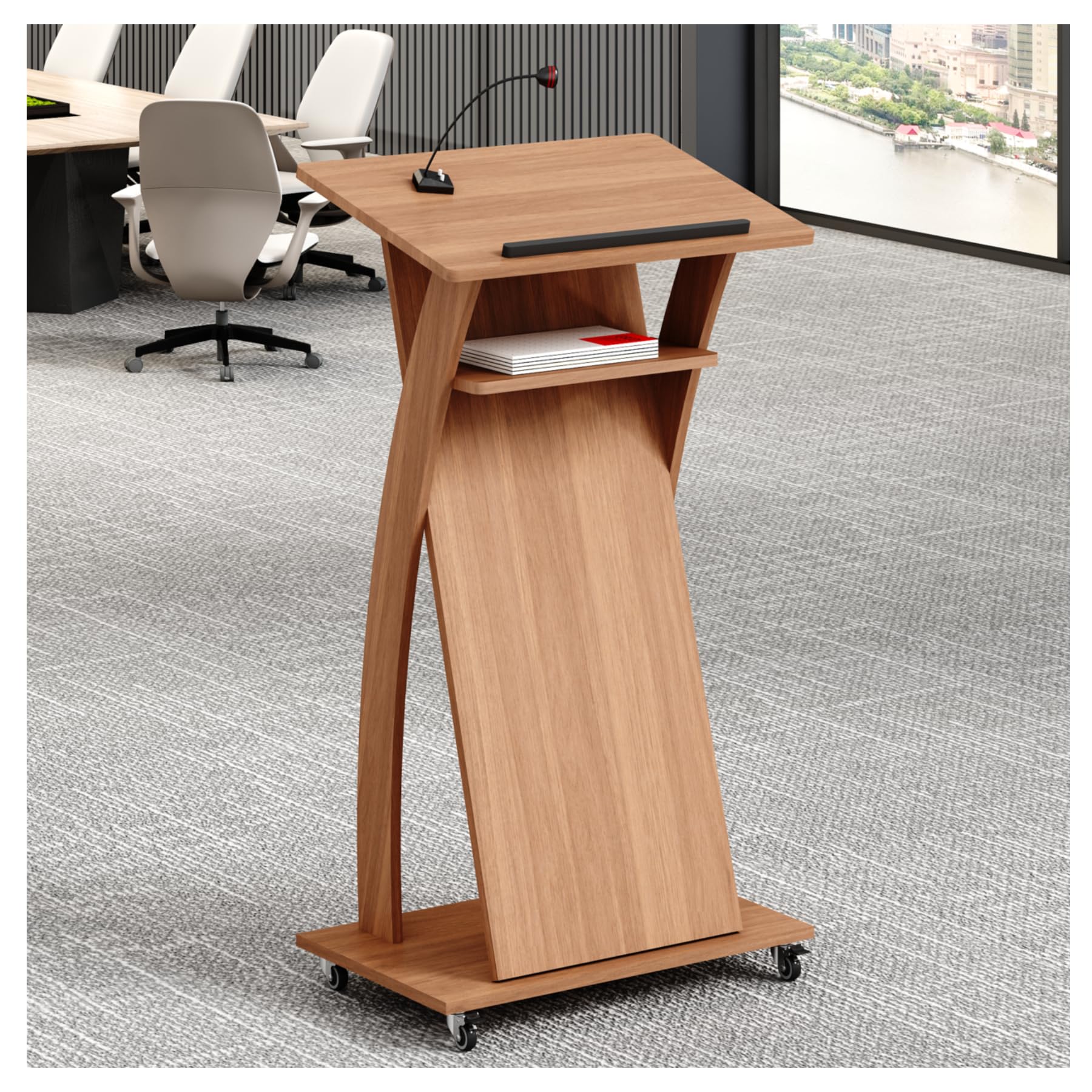 Mobile Wooden Podium Stand with Wheels Lectern Black Walnut 16MM Wood Board Elegant Design Wooden Churche Pulpit