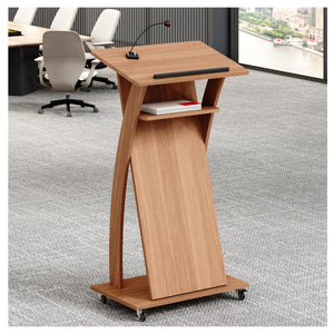 Mobile Wooden Podium Stand with Wheels Lectern Black Walnut 16MM Wood Board Elegant Design Wooden Churche Pulpit