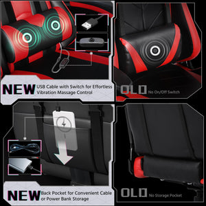 Gaming Chair, Video Game Chair with Massage Lumbar Support and Footrest Height Adjustable Ergonomic Computer Chair with Swivel Seat and Headrest, Black/Red