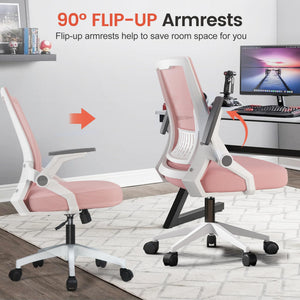 Ergonomic Office Chair with Flip-up Armrests Executive Computer Chair for Home Office, Breathable Mesh & Comfy Lumbar Support, Pink