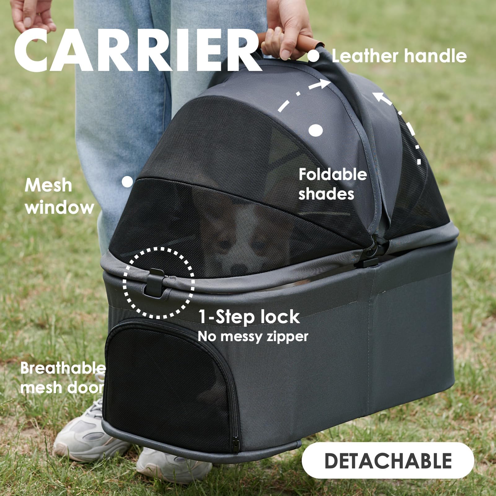 3 in 1 Pet Stroller with Removable Carrier, Folding Stroller for Small/Medium Dogs and Cats, Waterproof, All-Terrain, with Sun Shades, Car Seat