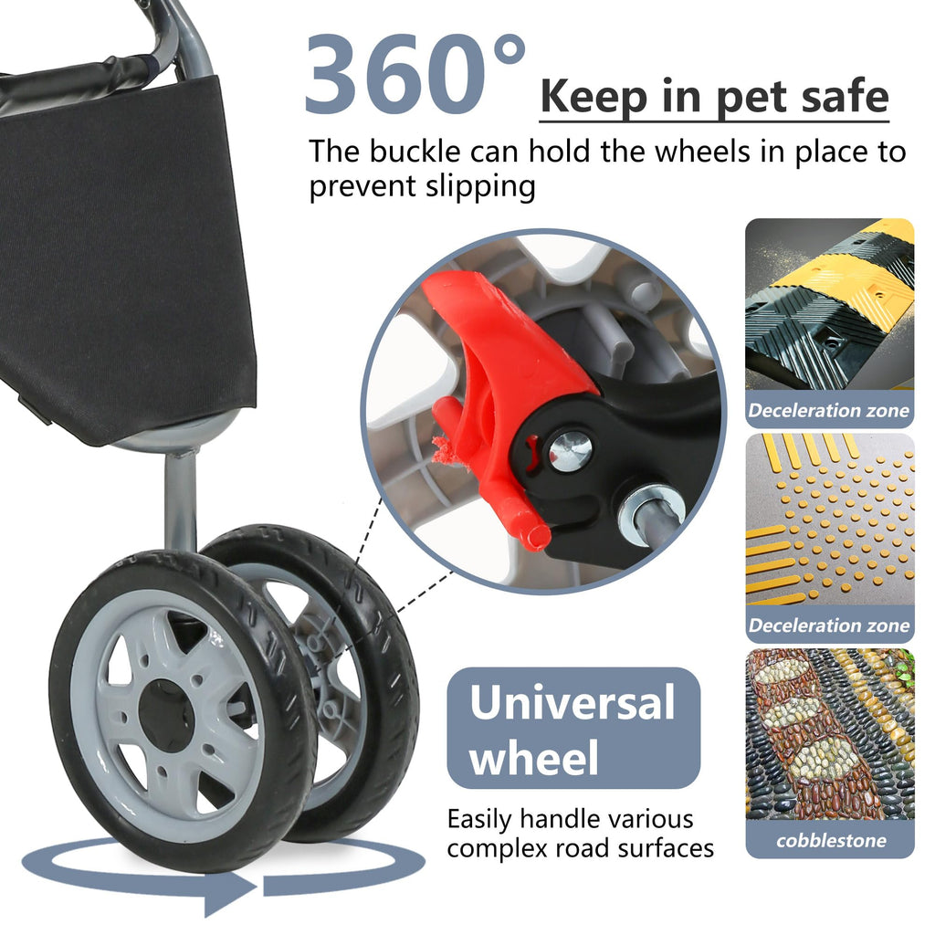 Pet Stroller 3-Wheel Durable Foldable Cat Dog Stroller with Washable Liner Storage Basket Cup Holder,Black