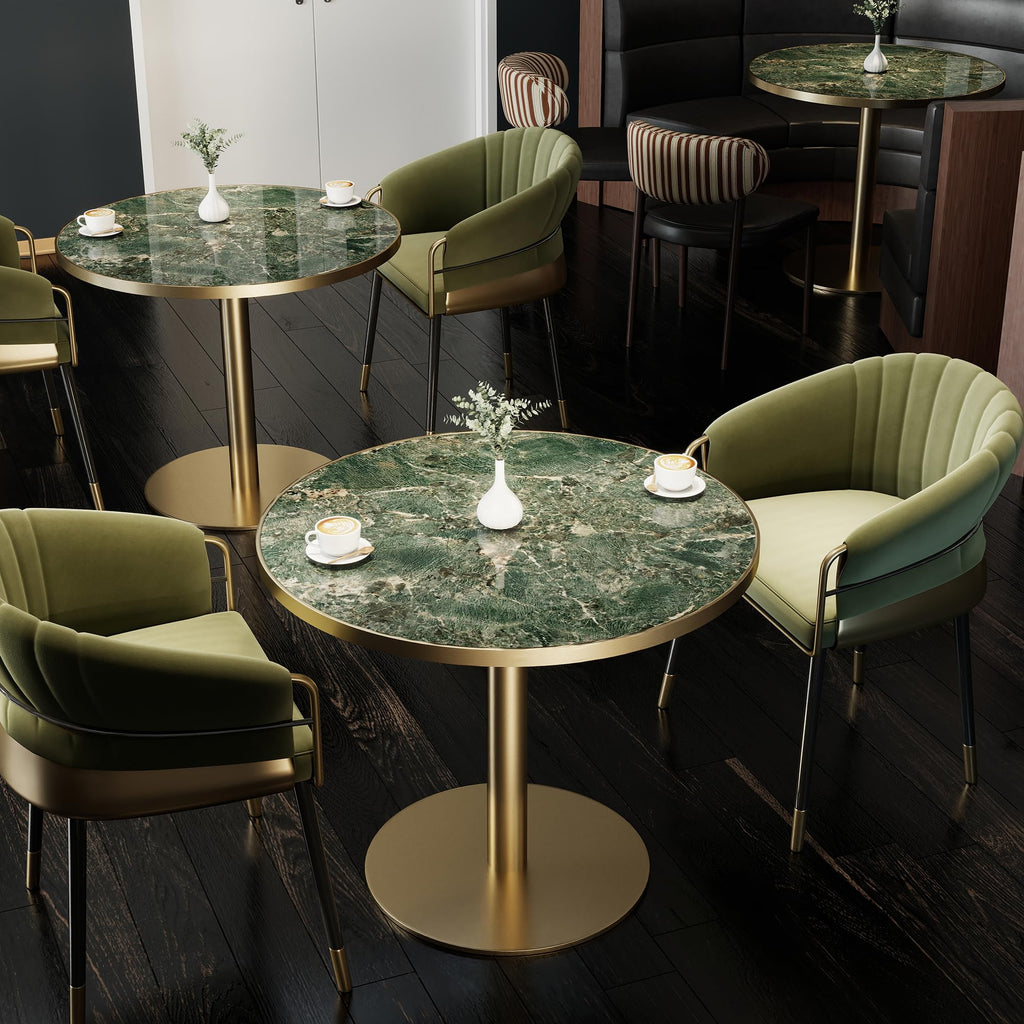 31.5" Tulip Table,Round Kitchen Dining Table for 2-4 with Thick Sintered Stone Top,Titanium Golden Pedestal Base,Heat-Resistant,Bistro Table for Dining Room,Café,Small Space（Emerald Essence）